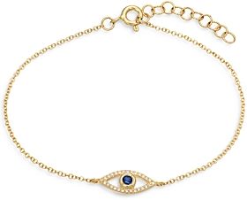 14K Yellow Gold Diamond & Blue Sapphire Evil Eye Bracelet