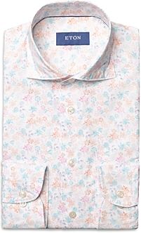 Cotton Poplin Garment Washed Floral Print Contemporary Fit Dress Shirt