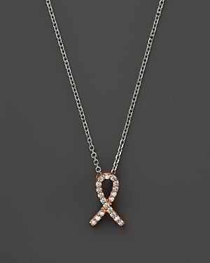 Diamond Pink Ribbon Pendant Necklace in 14K Rose and White Gold, .10 ct. t.w. - 100% Exclusive