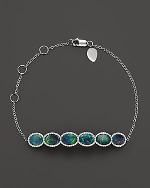 14K White Gold 6 Stone Opal Bracelet