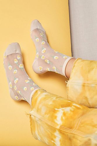 Roses Are Red Sheer Crew Socks by Anna Sui at Free People, Ivory, One Size