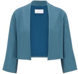 HUGO BOSS - Collarless Regular Fit Jacket In Satin Back Crepe - Dark Blue