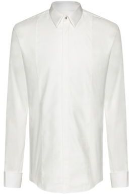 BOSS - Slim Fit Dress Shirt With Tonal Checked Bib - White