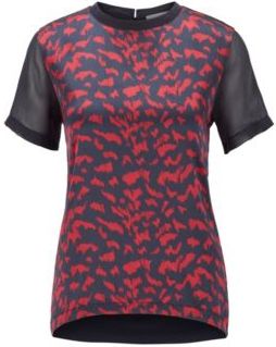 HUGO BOSS - Graphic Print Top With Stretch Silk Front Panel - Patterned