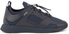 HUGO BOSS - Leather Trimmed Trainers With Reflective Knit - Dark Blue