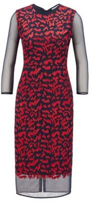 HUGO BOSS - Houndstooth Jersey Dress With Tulle Underskirt And Sleeves - Patterned