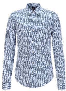 HUGO BOSS - Floral Print Slim Fit Shirt In Performance Stretch Fabric - Dark Blue