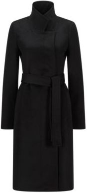 HUGO BOSS - Belted Coat In Italian Virgin Wool With Zibeline Finish - Black