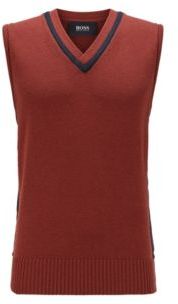 HUGO BOSS - Sleeveless Sweater In Virgin Wool With V Neckline - Brown