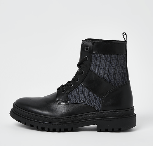 Mens Black leather monogram lace up boots