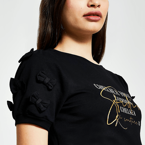 Black short sleeve bow 'London' t-shirt