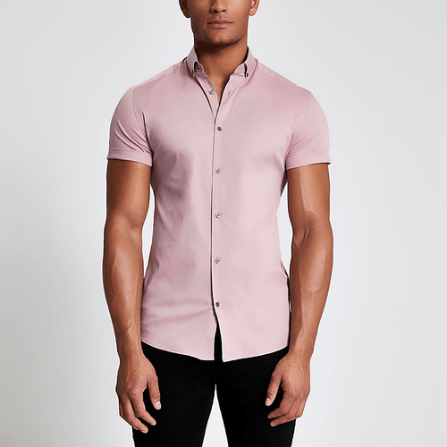 Mens Light pink muscle fit short sleeve shirt