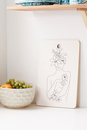 Nadja For Deny Line Art Woman With Flowers IV Cutting Board
