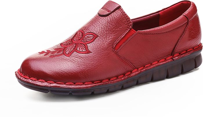 SOCOFY Folkways Elastico in pelle floreale ricamato Banda Slip on Mocassini Scarpe basse