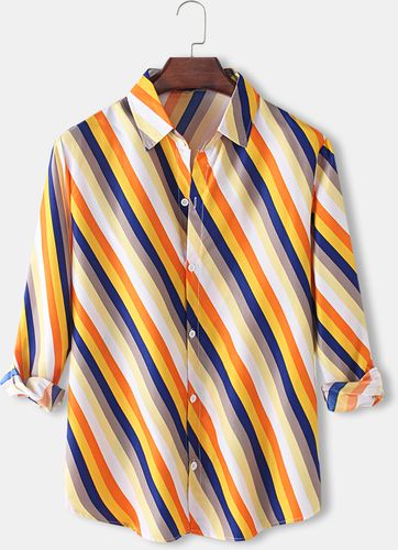 Camicie a maniche lunghe da uomo con stampa a righe diagonali multicolore