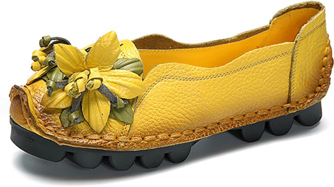 SOCOFY Loafers Mocassino Comodo Manofatto in Pelle Vera a Fiore a Tacco Basso Scarpe Casual