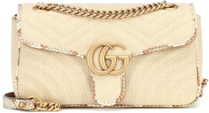 GG Marmont Small raffia shoulder bag