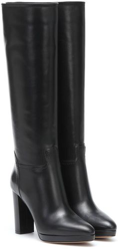 Rockstud knee-high leather boots
