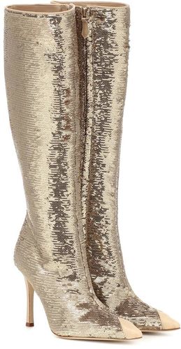 Sequined leather-trimmed boots