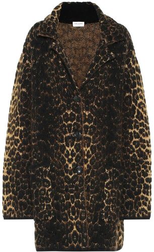 Leopard-print wool-blend coat