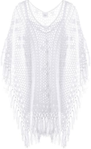 Tassel crocheted cotton poncho dress