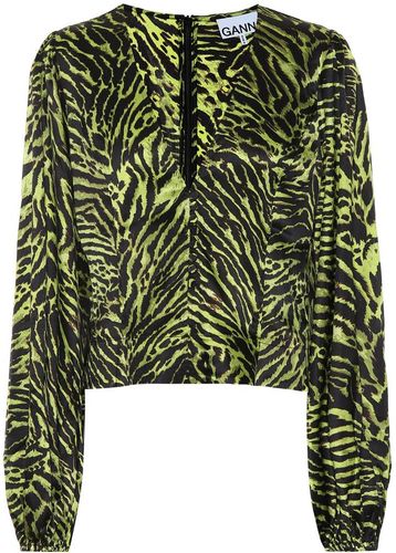 Tiger-print stretch-silk blouse