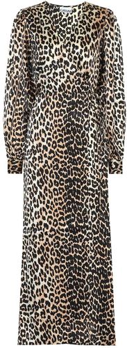 Leopard-printed stretch-silk dress