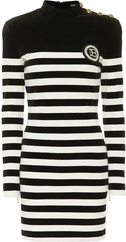 AppliquÃ©d striped velvet minidress