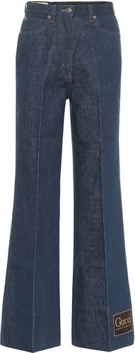 High-rise cotton-denim flared jeans