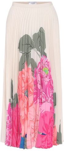 pleated floral silk midi skirt