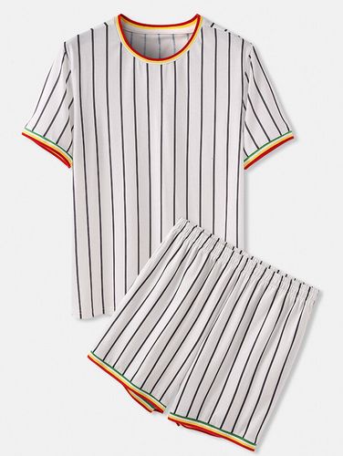 O-Collo Cozy Patchwork Striped Sleepwear Short Home Loungewear For Men