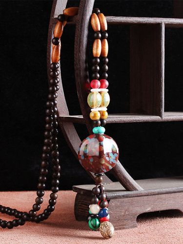 Collane con perline in legno di Bodhi con ciondolo in nappa con perline a forma geometrica etnica vintage