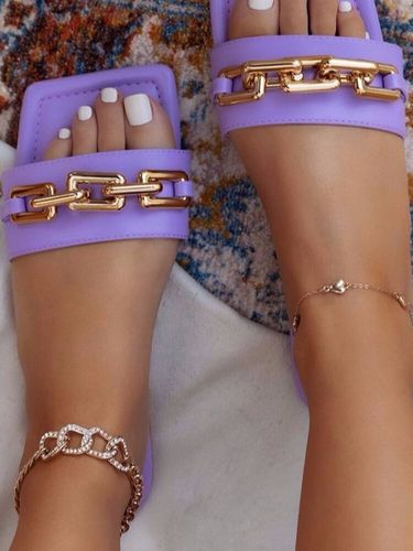 Pantofole a righe larghe Banda con design casual a catena in metallo da donna
