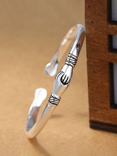 Elegante anello da donna placcato in argento 925 con anello a coda di energia positiva con stretta di mano regolabile