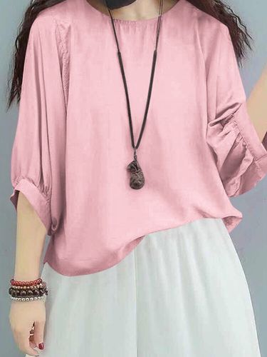 Solid Color O-neck Casual Plus Size Blouse