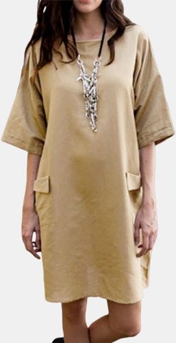 Casual Solid Color Plus Size Loose Dress with Pockets