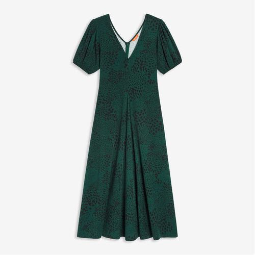 Print V-Neck Dress, Dark Green (Size 4)