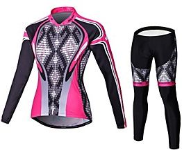 Malciklo Women's Long Sleeve Cycling Jersey with Tights Winter Summer Coolmax Elastane Lycra Pink Geometic British Snake Plus Size Bike Tights Clothing Suit 3