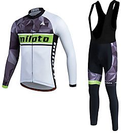 Miloto Women's Men's Long Sleeve Cycling Jersey with Bib Tights Winter Fleece Silicon Lycra BlackWhite Plus Size Bike Pants / Trousers Jersey Tights Thermal Wa