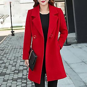 Overcoat Fall Winter Daily WorkWear Date Long Coat Shirt Collar Slim Business Work Elegant Luxurious Jacket Long Sleeve Pocket Solid Colored Blue Yell