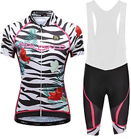 Malciklo Women's Cycling Jersey with Bib Shorts - White / Black Plus Size Bike Bib Shorts Jersey Quick Dry Anatomic Design Reflective Strips Sports Lycra Flora