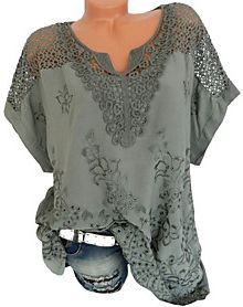 Plus Size Blouse T shirt Shirt Plain Solid Colored Lace V Neck Tops Watermelon Pink White Black