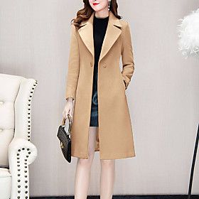 Coat Fall Winter Daily Work Long Coat Regular Fit Basic Jacket Long Sleeve Oversized Solid Colored Blue Khaki Black