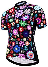 JESOCYCLING Women's Short Sleeve Cycling Jersey Summer Polyester Rainbow Floral Botanical Plus Size Bike Jersey Top Mountain Bike MTB Road Bike Cycling Ultravi