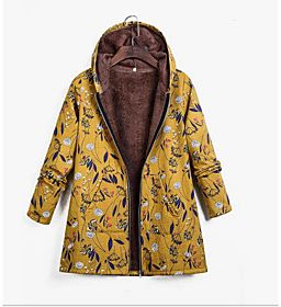 Parka Regular Coat Regular Fit Ethnic Style Jacket Floral Blue Yellow Green