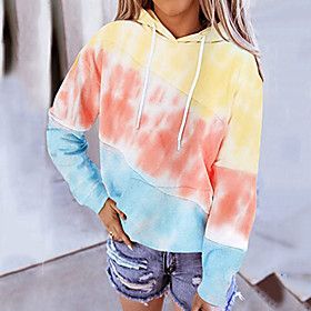 Hoodie Pullover Tie Dye Hoodie Color Block Sport Athleisure Hoodie Top Long Sleeve Warm Soft Oversized Comfortable Plus Size Everyday Use Daily Exercis