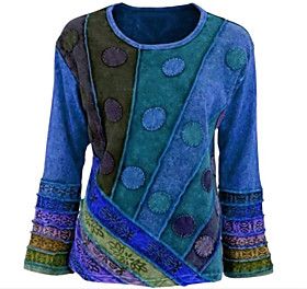 Plus Size Tunic Color Block Long Sleeve Patchwork Print Round Neck Basic Tops Blue Purple Blushing Pink
