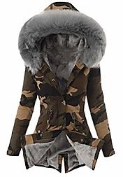 windproof parka coat jacket hooded, ladies windbreaker winter long sleeve thickened down cotton faux fur lined warm zipped coats (gray, l)