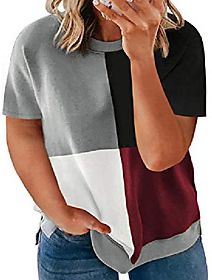 diukia women's plus size cute color block round neck tshirt summer loose casual short sleeve shirts tops blouse basic crewneck cotton big tee shirts for plus w