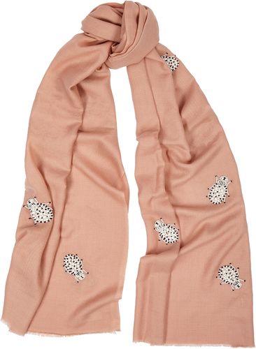 Light pink embellished merino wool scarf